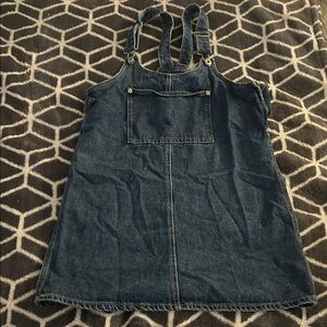 Dark Blue Denim Pinafore Dress with Front Pocket